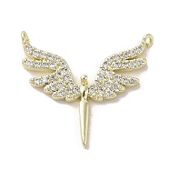 Brass Micro Pave Cubic Zirconia Pendents, Long-Lasting Plated, Wings, Clear, 19.5x21x2.5mm, Hole: 0.9mm(KK-M275-20A-G)