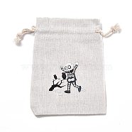 Halloween Cotton Cloth Storage Pouches, Rectangle Drawstring Bags, for Candy Gift Bags, Skull Pattern, 13.8x10x0.1cm(ABAG-M004-01O)