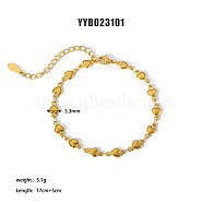 Simple Stainless Steel Heart Link Chains Bracelets for Summer Beach, Real 18K Gold Plated, 6-3/4 inch(17cm), 5.3mm(PM6439-19)