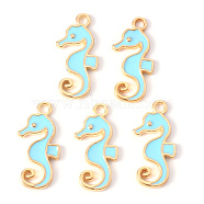 Alloy Enamel Pendants, Sea Horse, Light Gold, Light Blue, 21x11x2mm, Hole: 1.6mm(ENAM-S121-037C)