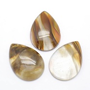 Tigerskin Glass Cabochons, teardrop, 33.5x24x6.5~7mm(X-G-P393-G02)