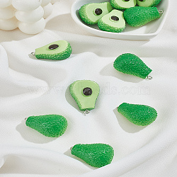 12Pcs Resin Pendants, with Platinum Tone Iron Findings, Imitation Food, Avocado, Green, 29~31x21x17mm, Hole: 2mm(RESI-LP0001-40)