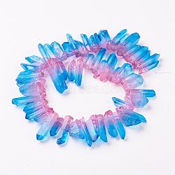 Natural Quartz Crystal Beads Strands, Pointed Pendants, Faceted, Dyed, Two Tone, Column, Deep Sky Blue, 15~40x10~13x10~12mm, Hole: 2mm(G-E403-01C)