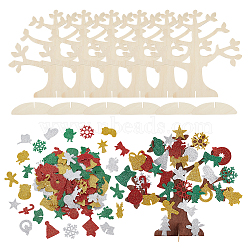 6 Set Christmas Unfinished Wood 3D Tree Display Decoration Kit, with 4 Bag EVA Foam Sticker, for Children DIY Craft, Mixed Color, 12x25x25cm(DIY-NB0008-65)