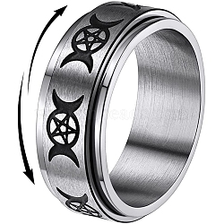 Non-Tarnish Triple Moon Goddess Stainless Steel Rotating Finger Ring, Fidget Spinner Ring for Calming Worry Meditation, Stainless Steel Color, US Size 10(19.8mm)(PW-WG65299-04)