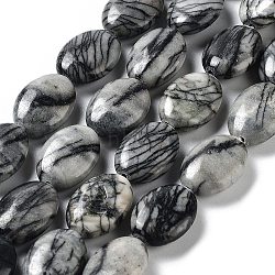 Natural Black Silk Stone/Netstone Beads Strands, Flat Oval, 17.5~18x12.5~13x6mm, Hole: 1.2mm, about 22pcs/strand, 15.55''(39.5cm)(G-L164-A-24)
