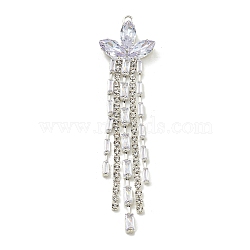 Brass Rhinestone Pendants, Tassel, Leaf, Silver, 85x20x2.5mm, Hole: 2.5mm(KK-I715-13S-01)