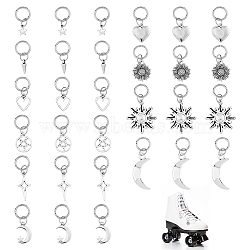 60Pcs 10 Styles Sun Moon Heart Tibetan Style Alloy Shoe Charms, with 304 Stainless Steel Jump Rings, Antique Silver, 24~41mm, 6pcs/style(PALLOY-AB00262)