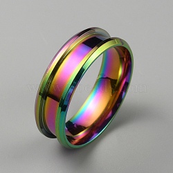 304 Stainless Steel Grooved Finger Ring Settings, Ring Core Blank, for Inlay Ring Jewelry Making, Rainbow Color, Inner Diameter: 21.2~23mm(RJEW-WH0010-08F-MC)