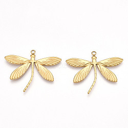 Ion Plating(IP) 304 Stainless Steel Pendants, Dragonfly Charms, Real 18K Gold Plated, 28x35x1.5mm, Hole: 1.5mm(STAS-K242-16G)