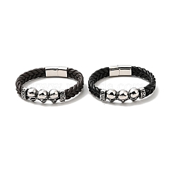 304 Stainless Steel Beaded Link Bracelet with Magnetic Clasp for Men Women, Mixed Color, 8-7/8 inch(22.5cm)(BJEW-C021-22-P)