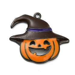 Halloween Brass Enamel Pendants, Rack Plating, Long-Lasting Plated, Lead Free & Cadmium Free, Gunmetal, Pumpkin, 24x26.5x3.5mm, Hole: 1.5mm(KK-F915-01F-B)