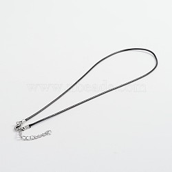 Waxed Cord Necklace Making, with Brass Lobster Clasps and End Chain, Platinum, Black, 17.87 inch, 1.5mm, about 100strands/bag(MAK-L004-01)
