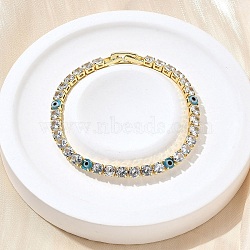 Brass Enamel Link & Charm Bracelets, with Clear Cubic Zirconia, Cadmium Free & Lead Free, Rack Plating, Light Sky Blue, 6-1/4 inch(16cm)(BJEW-Z094-02G-01A)