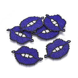 MIYUKI & TOHO Handmade Japanese Seed Beads Links, Loom Pattern, Lip, Midnight Blue, 29~30x44~46x1.7mm, Hole: 1.8mm(SEED-A029-CH03)