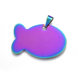Ion Plating(IP) 304 Stainless Steel Pendants, Fish, Rainbow Color, 24.5x38x1mm, Hole: 3.5x8mm(STAS-F203-01M)