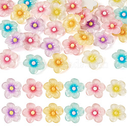 30Pcs 6 Colors Transparent Resin Cabochons, Flower, with Glitter Powder, Mixed Color, 29.5x31x6mm, 5pcs/color(RESI-TA0004-45)