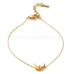 304 Stainless Steel Moon Face Link Chain Bracelets for Women, Golden, 6-1/2 inch(16.4cm)(BJEW-K237-08G)