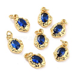 Brass Pave Cubic Zirconia Pendant, Long-Lasting Plated, Real 18K Gold Plated, Oval, Medium Blue, 12x8x3mm, Hole: 2.6mm(X-ZIRC-P089-19G-D)