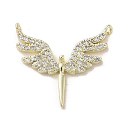 Brass Micro Pave Cubic Zirconia Pendents, Long-Lasting Plated, Wings, Clear, 19.5x21x2.5mm, Hole: 0.9mm(KK-M275-20A-G)