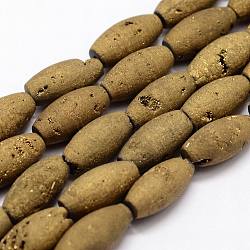 Electroplated Natural Druzy Geode & Dyed Agate Bead Strands, Rice, Dark Goldenrod, 17x8mm, Hole: 1.5mm, about 12pcs/strand, 7.67 inch(G-N0169-002A)