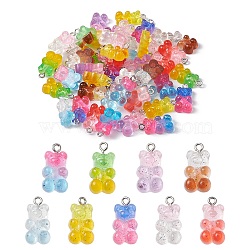45Pcs 9 Colors Transparent Resin Pendants, with Glitter Powder and Platinum Tone Iron Loop, Bear, Mixed Color, 21x11x7mm, Hole: 1.8mm, 5pcs/color(RESI-YW0001-03)