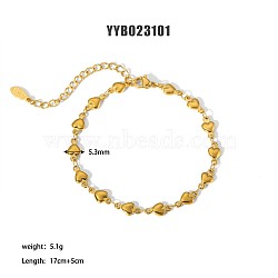 Simple Stainless Steel Heart Link Chains Bracelets for Summer Beach, Real 18K Gold Plated, 6-3/4 inch(17cm), 5.3mm(PM6439-19)