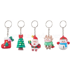 Christmas Theme PVC Plastic Keychains, with Iron Split Key Rings, Mixed Shapes, 8.5~10.5cm, about 5Pcs/Set(KEYC-JKC00781-02)