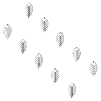 316 Surgical Stainless Steel Charms, Leaf, Stainless Steel Color, 7x3.5x1mm, Hole: 1mm, 500pcs/box
