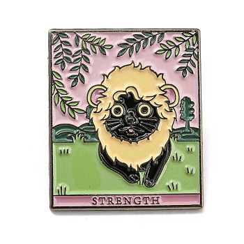 Cat Theme Tarot Card Enamel Pins, Gunmetal Alloy Brooches for Backpack Clothes, Word Strength, Cat Lion, 30.5x25.5x2mm
