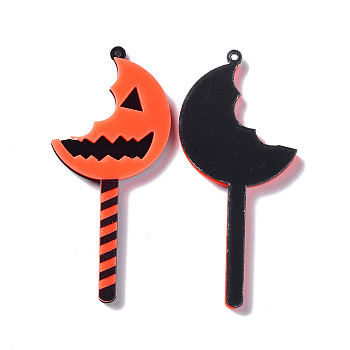 Acrylic Pendant, Halloween Pumpkin Sticks, Coral, 70x32x4mm, Hole: 1.6mm