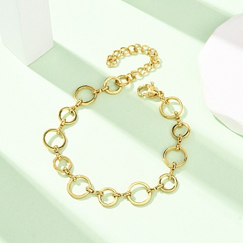304 Stainless Steel Round Ring Link Chain Bracelets for Women, Golden, 6.57 inch(16.7cm)