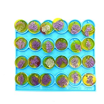 DIY Flat Round with Flower Pattern Pendant Food Grade Silicone Molds, Resin Casting Molds, for UV Resin & Epoxy Resin Craft Making, Deep Sky Blue, 119x131.5x6.5mm, Inner Diameter: 20mm