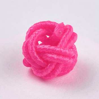 Polyester Weave Beads, Round, Deep Pink, 6.5x4.5mm, Hole: 4mm