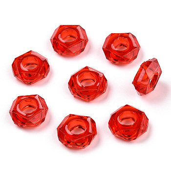 Epoxy Resin European Beads, Large Hole Beads, Donut, Faceted, Red, 13~14x5mm, Hole: 6mm