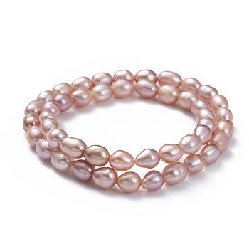 Mother's Day Jewelry, Mother and Daughter Stretch Bracelets Sets, with Dyed Natural Pearl Beads and Burlap Bags, Plum, 1-7/8 inch(4.7cm), 2-1/4 inch(5.8cm), 2pcs/set