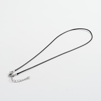 Waxed Cord Necklace Making, with Brass Lobster Clasps and End Chain, Platinum, Black, 17.87 inch, 1.5mm, about 100strands/bag