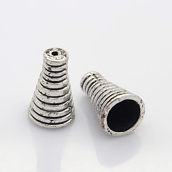 Tibetan Style Alloy Bead Cones, Apetalous, Antique Silver, 16x10mm, Hole: 1mm and 7mm