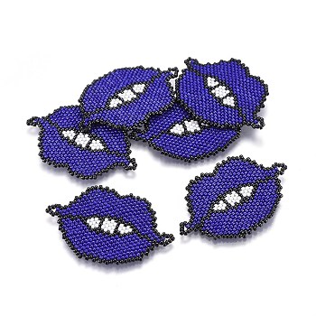 MIYUKI & TOHO Handmade Japanese Seed Beads Links, Loom Pattern, Lip, Midnight Blue, 29~30x44~46x1.7mm, Hole: 1.8mm