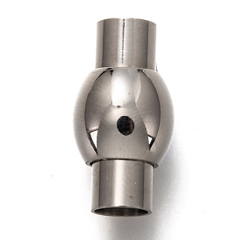304 Stainless Steel Magnetic Clasps with Glue-in Ends, Column, Stainless Steel Color, 18.5x10mm, Hole: 5mm