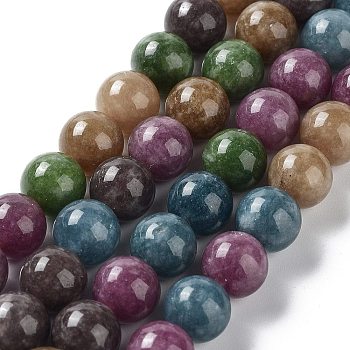 Dyed Natural Malaysia Jade Beads Strands, Round, Colorful, 10mm, Hole: 1.2mm, about 18~19pcs/strand, 7.09~7.48 inch(18~19cm)