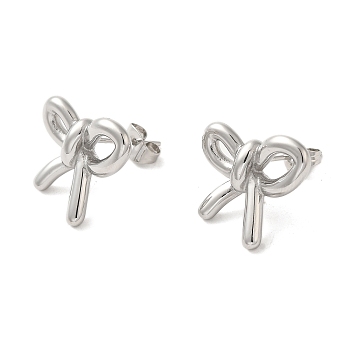 304 Stainless Steel Earrings, Bowknot, Stainless Steel Color, 17x20mm