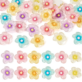 30Pcs 6 Colors Transparent Resin Cabochons, Flower, with Glitter Powder, Mixed Color, 29.5x31x6mm, 5pcs/color