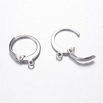 304 Stainless Steel Leverback Earring Findings, with Loop, Stainless Steel Color, 14.5x12x2mm, Hole: 1mm, Pin: 0.7mm