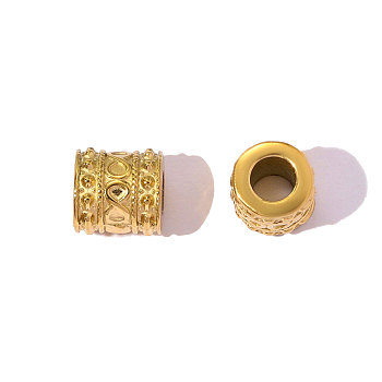 Column 304 Stainless Steel European Beads, Large Hole Beads, Ion Plating(IP), Real 18K Gold Plated, 8x8mm, Hole: 4mm