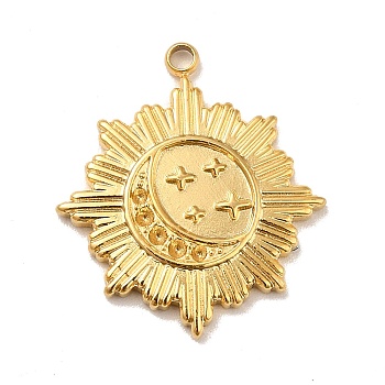Ion Plating(IP) 304 Stainless Steel Pendants,  Sun with Star Charms, Real 18K Gold Plated, 20.5x18x2mm, Hole: 1.5mm