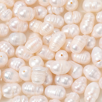 100Pcs Natural Cultured Freshwater Pearl Beads, Rice, Seashell Color, 7x6mm, Hole: 0.5mm
