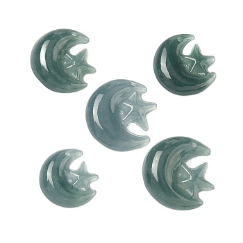Natural Jadeite Pendants, Moon with Star Charm, 13~17.5x13~18.5x3~4mm, Hole: 1mm