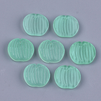 Transparent Spray Painted Glass Pendants, Peach, Medium Aquamarine, 18.5x20x3.5~4mm, Hole: 1.2mm