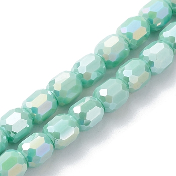 Electroplate Glass Beads Strands, AB Color Plated, Faceted, Barrel, Aquamarine, 8x8mm, Hole: 1.2mm, about 80pcs/strand, 26.14''(66.4cm)